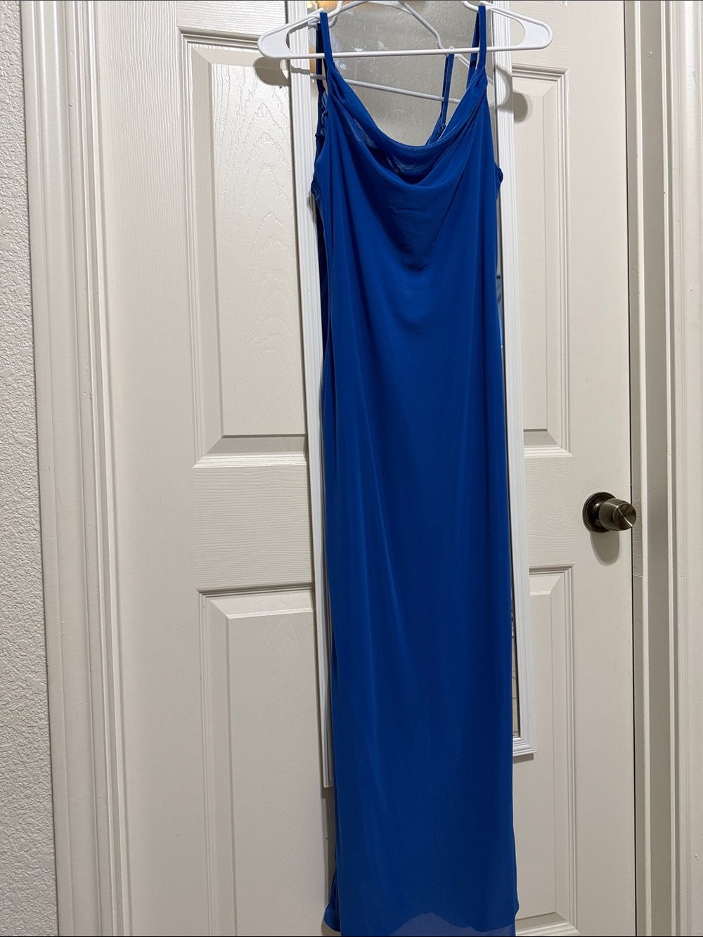 Elegant Cobalt Blue Slip Maxi Dress with Cowl Neck